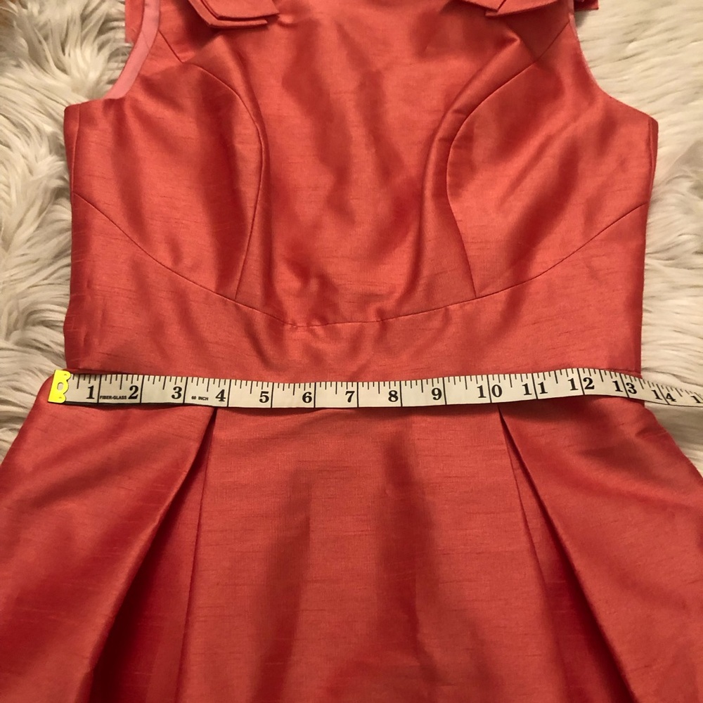 Alfred Sung Bateau Neck Bow Shoulder Dupioni Pink Orange Cocktail Dress size 6 - Picture 11 of 14